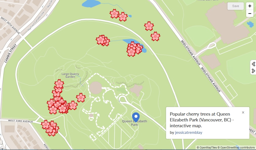 Map of cherry trees at Queen Elizabeth Park